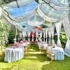 Dekorasi event outdoor tema garden party elegan di Jakarta oleh Tenda Bimasakti