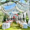 Dekorasi event outdoor tema garden party elegan di Jakarta oleh Tenda Bimasakti